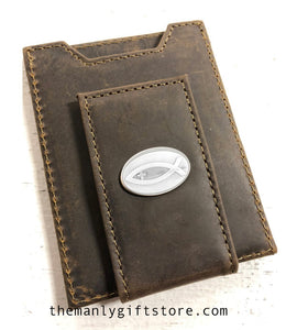 Christian Fish Ichthys Leather Front Pocket Wallet