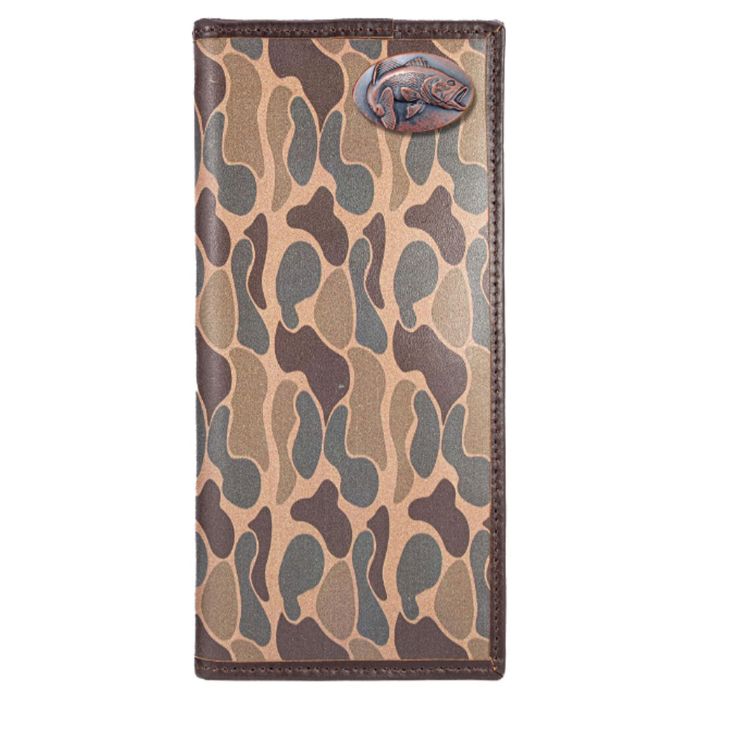 Bass Roper Secretary Old School Brown Camo Leather Wallet