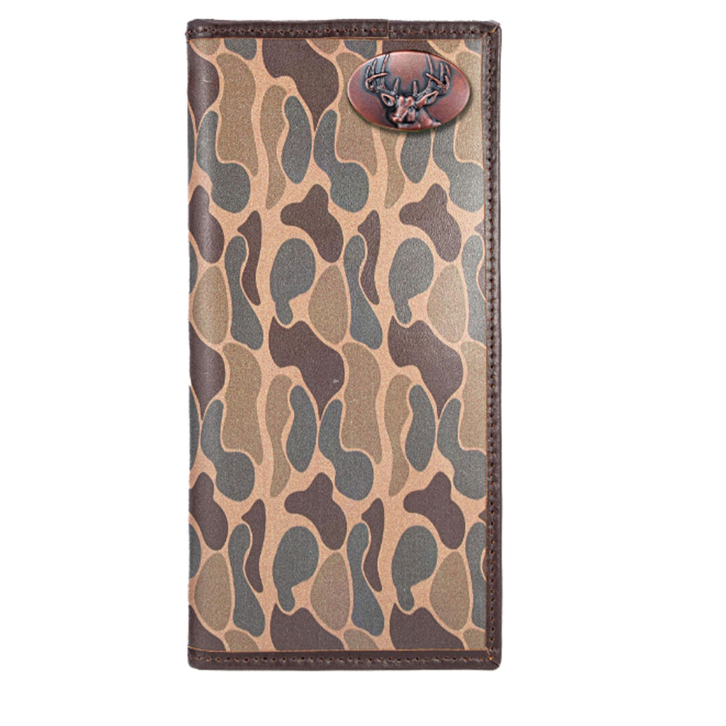 Buck Deer Roper Secretary Old School Brown Camo Leather Wallet