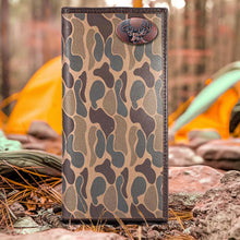 Load image into Gallery viewer, Buck Deer Roper Secretary Old School Brown Camo Leather Wallet