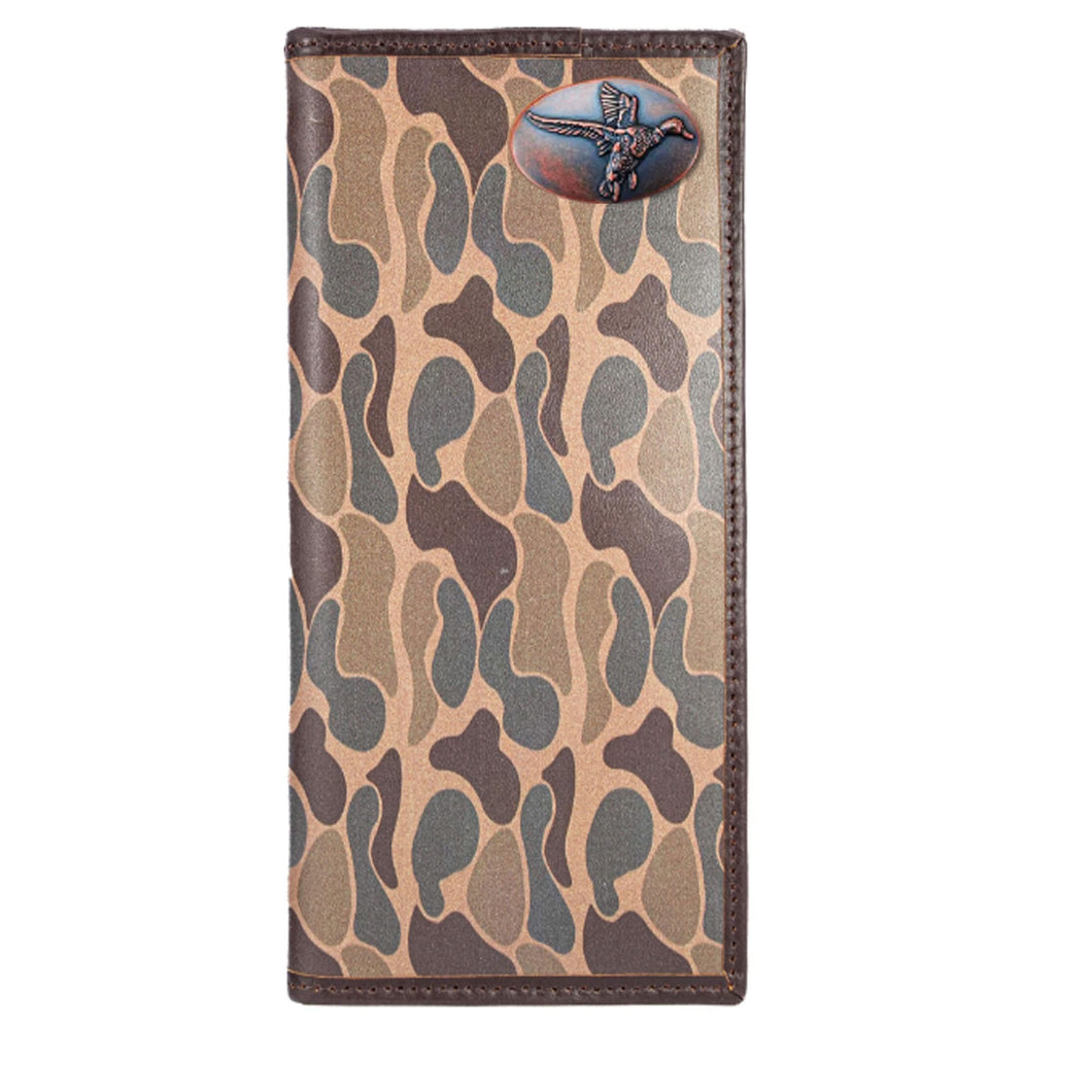 Duck Roper Secretary Old School Brown Camo Leather Wallet