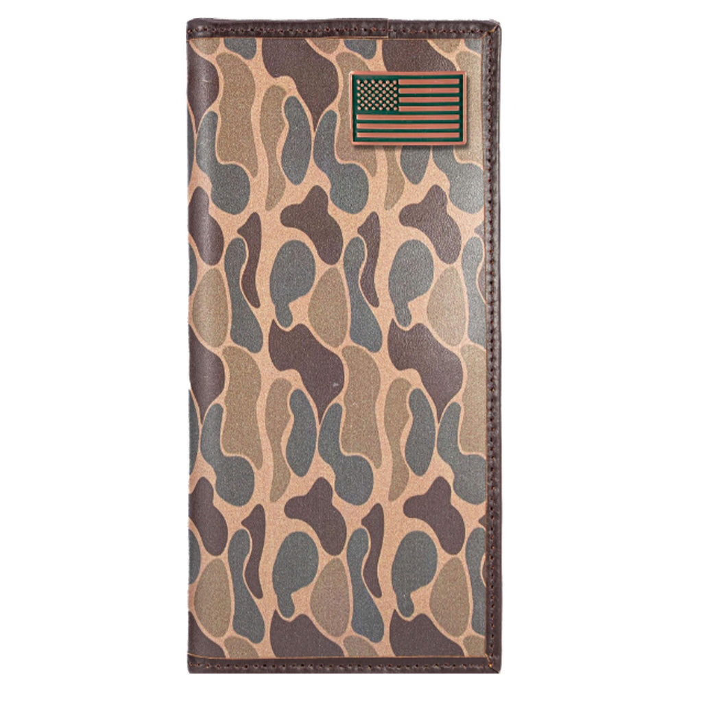 USA Flag Roper Secretary Old School Brown Camo Leather Wallet