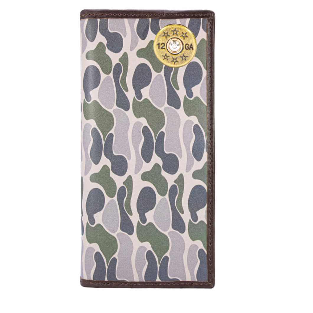 Shotgun Shell Roper Secretary Old School Green Camo Leather Wallet