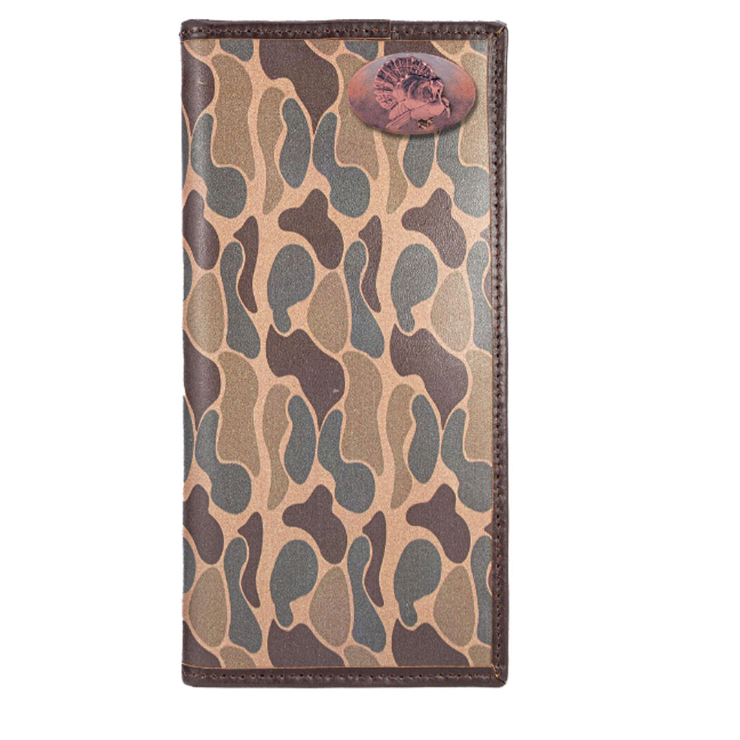 Turkey Roper Secretary Old School Brown Camo Leather Wallet