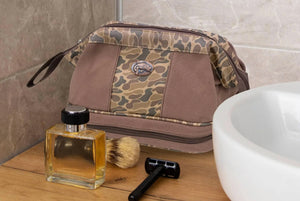 Bass Brown Waxed Canvas Old School Camo Toiletry Dopp Bag