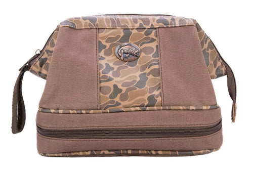 Bass Brown Waxed Canvas Old School Camo Toiletry Dopp Bag