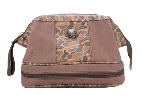 Buck Deer Brown Waxed Canvas Old School Camo Toiletry Dopp Bag