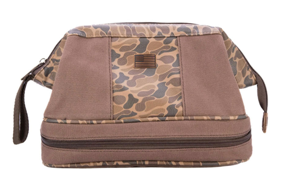 UDSA Flag Brown Waxed Canvas Old School Camo Toiletry Dopp Bag