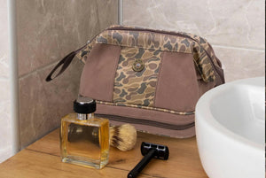 Shotgun Shell Brown Waxed Canvas Old School Camo Toiletry Dopp Bag