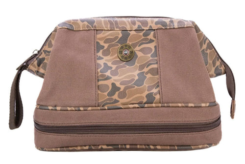 Shotgun Shell Brown Waxed Canvas Old School Camo Toiletry Dopp Bag