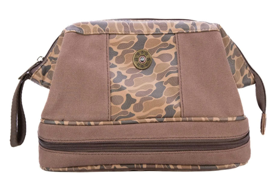Shotgun Shell Brown Waxed Canvas Old School Camo Toiletry Dopp Bag