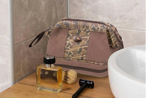 Turkey Brown Waxed Canvas Old School Camo Toiletry Dopp Bag