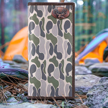 Load image into Gallery viewer, Buck Deer Roper Secretary Old School Green Camo Leather Wallet