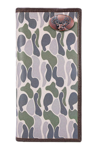 Buck Deer Roper Secretary Old School Green Camo Leather Wallet