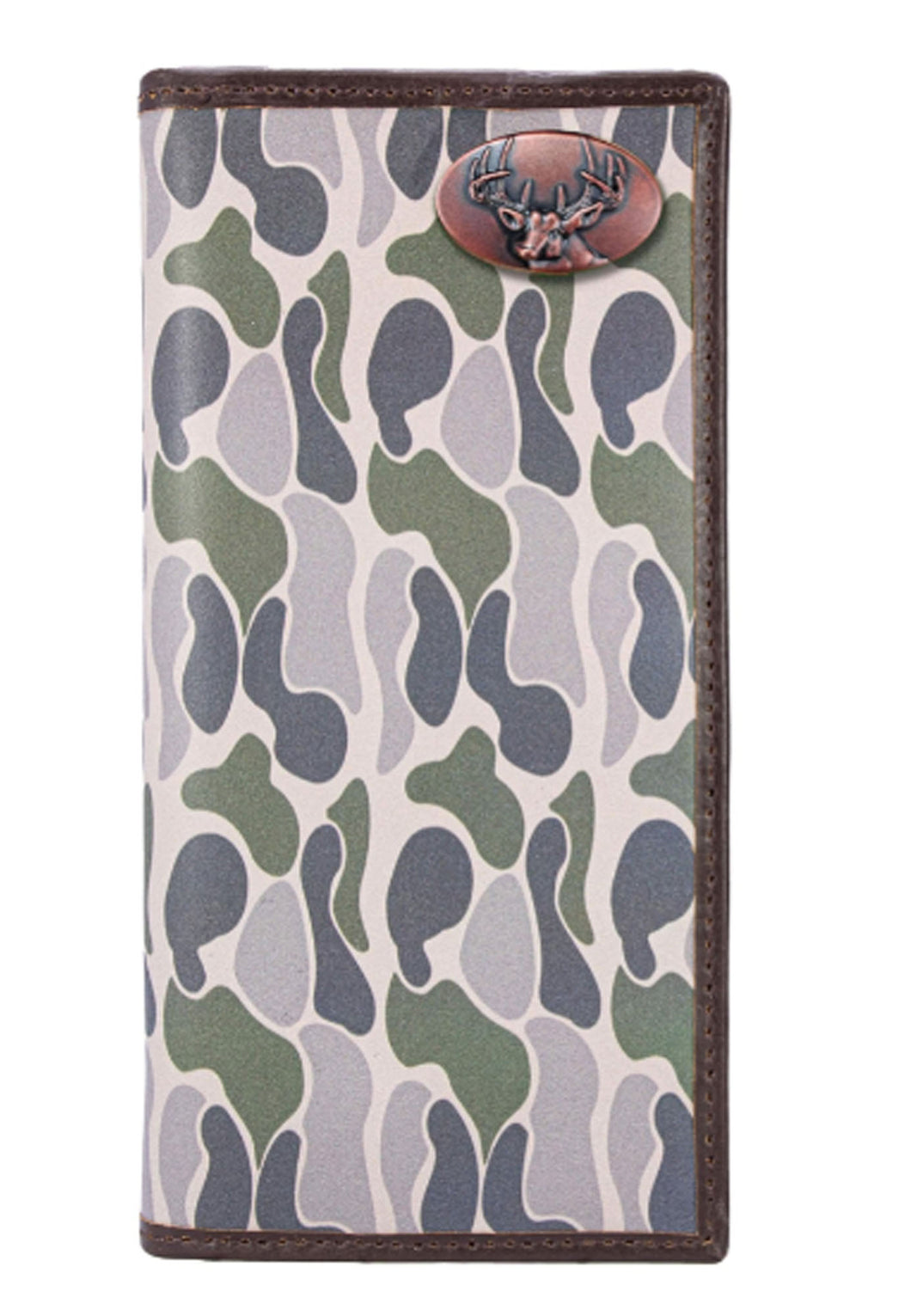 Buck Deer Roper Secretary Old School Green Camo Leather Wallet