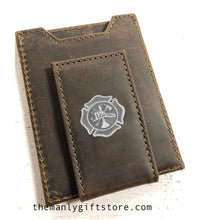 Load image into Gallery viewer, Firefighter Maltese Cross Leather Front Pocket Wallet