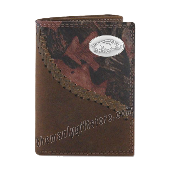 Arkansas Razorbacks Fence Row Camo Leather Trifold Wallet
