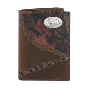 Largemouth Bass Fence Row Camo Genuine Leather Trifold Wallet