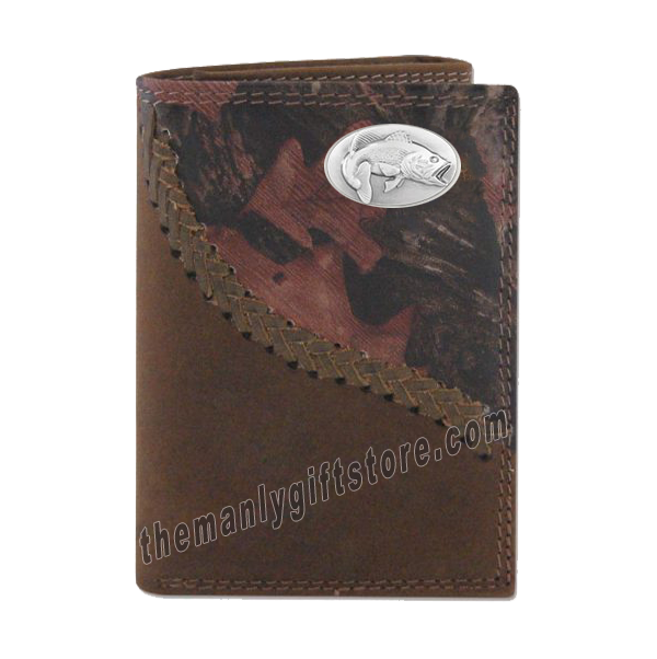 Largemouth Bass Fence Row Camo Genuine Leather Trifold Wallet