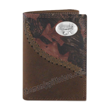 Load image into Gallery viewer, Buck Deer Fence Row Camo Genuine Leather Trifold Wallet