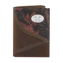 Load image into Gallery viewer, New Orleans Fleur De Lis Fence Row Camo Genuine Leather Trifold Wallet