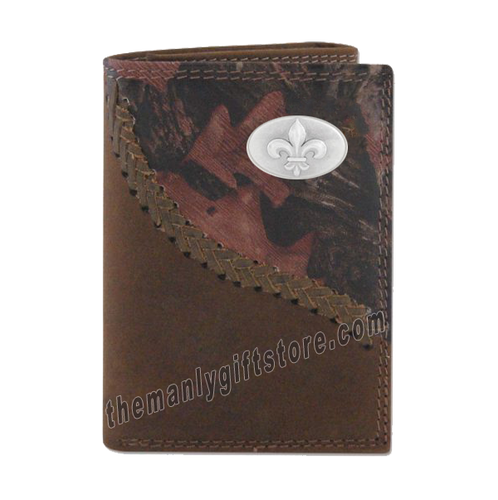 New Orleans Fleur De Lis Fence Row Camo Genuine Leather Trifold Wallet