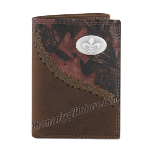New Orleans Fleur De Lis Fence Row Camo Genuine Leather Trifold Wallet