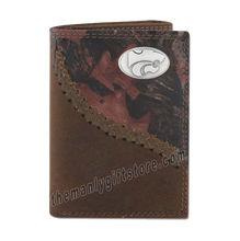 Load image into Gallery viewer, Kansas State Fence Row Camo Genuine Leather Trifold Wallet