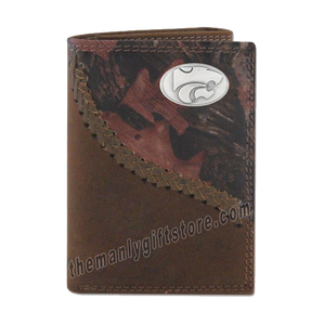 Kansas State Fence Row Camo Genuine Leather Trifold Wallet