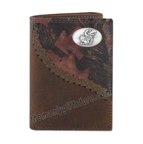 Kansas Jayhawks Fence Row Camo Genuine Leather Trifold Wallet