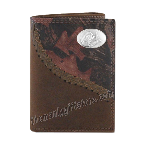 Dolphin Mahi Mahi Fence Row Camo Genuine Leather Trifold Wallet
