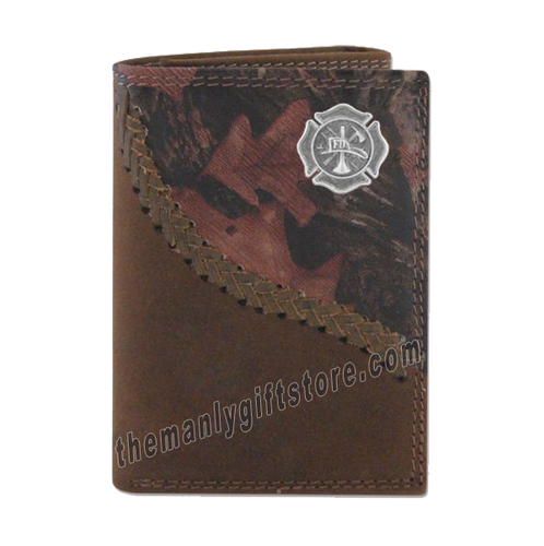 Maltese Cross Fireman Fence Row Camo Genuine Leather Trifold Wallet