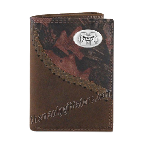 Mississippi State Bulldogs Fence Row Camo Genuine Leather Trifold Wallet