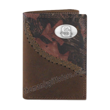 Load image into Gallery viewer, North Carolina State Fence Row Camo Genuine Leather Trifold Wallet