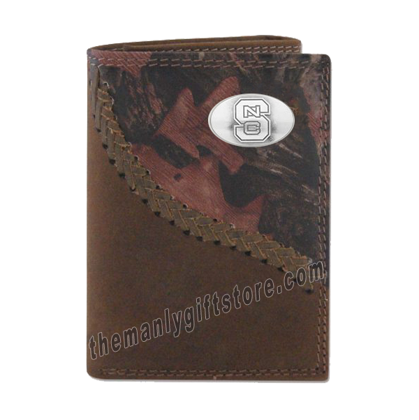 North Carolina State Fence Row Camo Genuine Leather Trifold Wallet