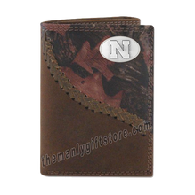 Load image into Gallery viewer, Nebraska Cornhuskers Fence Row Camo Genuine Leather Trifold Wallet