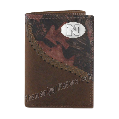 Nebraska Cornhuskers Fence Row Camo Genuine Leather Trifold Wallet