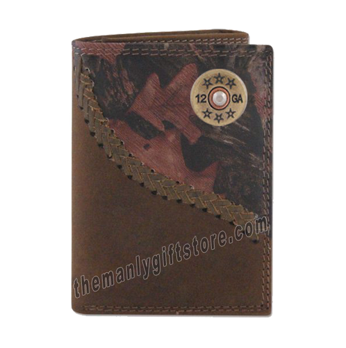 Shotgun Shell Fence Row Camo Genuine Leather Trifold Wallet