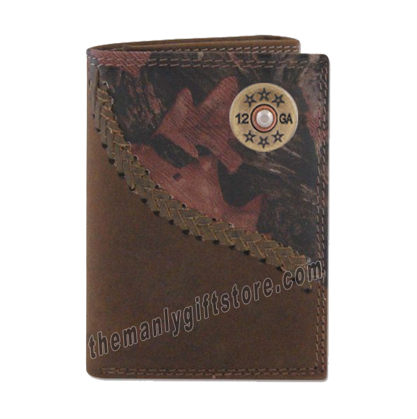 Shotgun Shell Fence Row Camo Genuine Leather Trifold Wallet