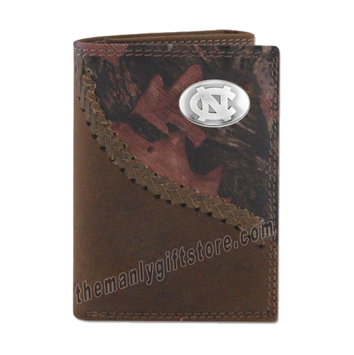 UNC North Carolina Tar Heels Fence Row Camo Genuine Leather Trifold Wallet