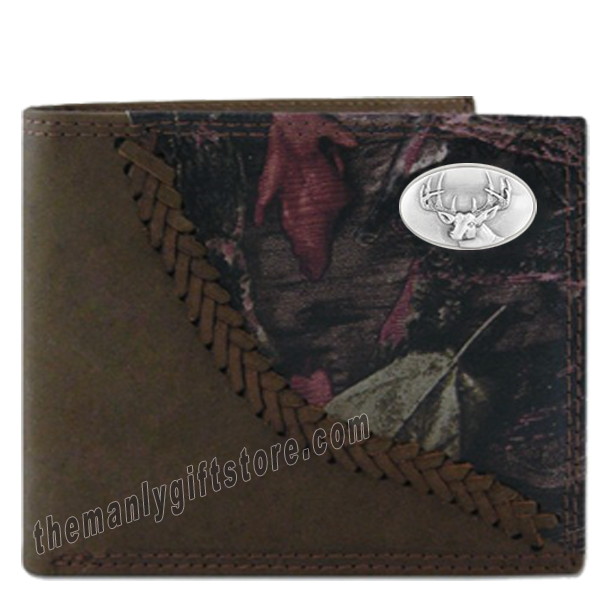Buck Deer Fence Row Camo Genuine Leather Bifold Wallet