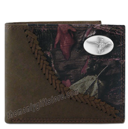 Flying Duck Fence Row Camo Genuine  Leather Bifold Wallet