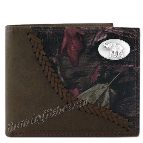 Elephant Alabama Fence Row Camo Genuine Leather Bifold Wallet