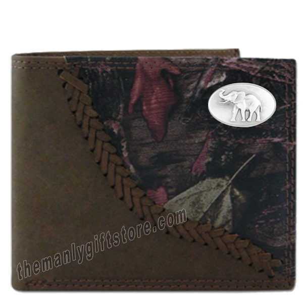 Elephant Alabama Fence Row Camo Genuine Leather Bifold Wallet