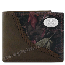 Load image into Gallery viewer, New Orleans Fleur De Lis  Fence Row Camo Genuine Leather Bifold Wallet