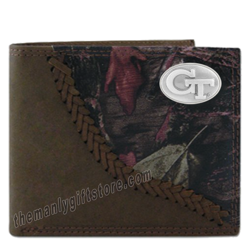Georgia Tech Yellow Jackets  Fence Row Camo Leather Bifold Wallet