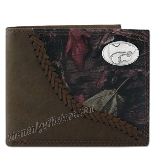 Kansas State Fence Row Camo Genuine Leather Bifold Wallet