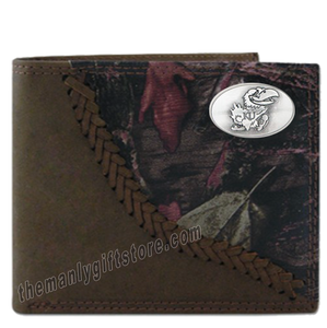 Kansas Jayhawks Fence Row Camo Genuine Leather Bifold Wallet