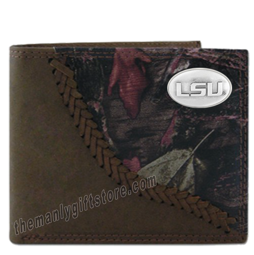 Louisiana State University LSU Fence Row Camo Leather Bifold Wallet