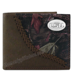 Louisiana State University LSU Fence Row Camo Leather Bifold Wallet